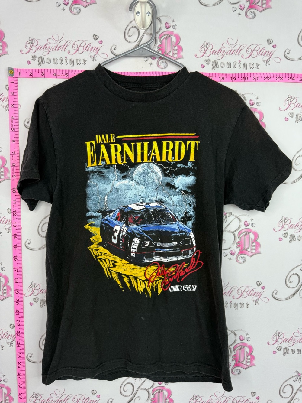 Nascar 1995 Dale Earnhardt Black T‑Shirt with Yellow, Blue and Red Graphic